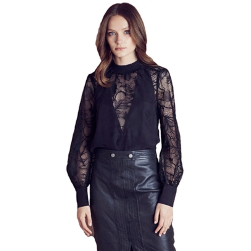 Once Was - Black Lace Long Sleeve Top